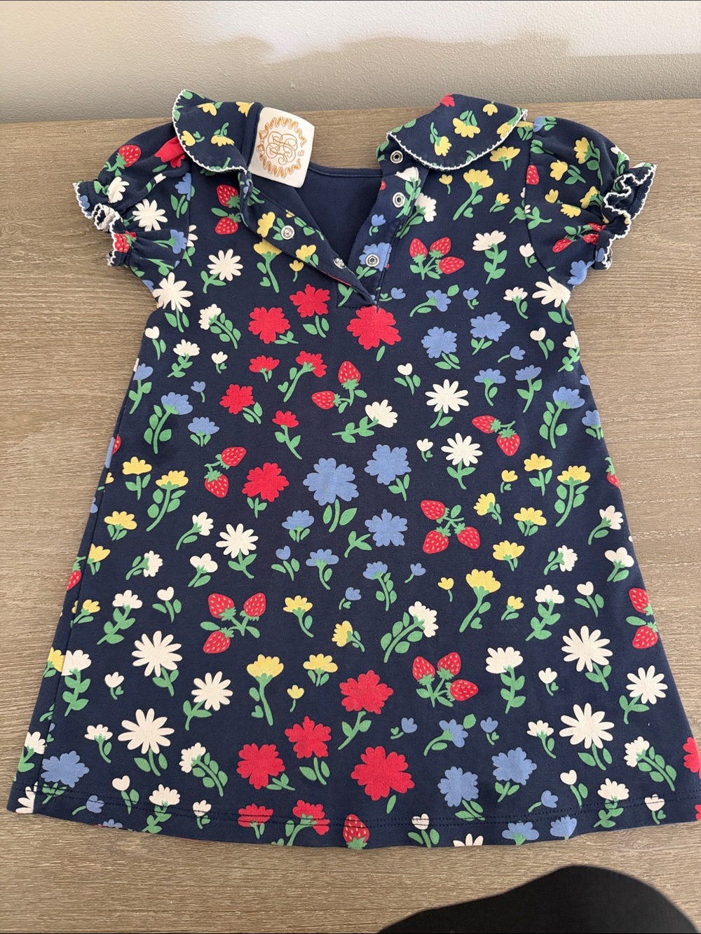 Girls' Navy Floral Cotton Dress with Peter Pan Collar - Picture 3 of 3